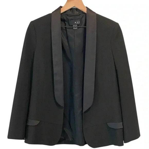 MNG by Mango Black Tuxedo Blazer, Satin Lapels, Lined, Size US 8/M - Picture 1 of 12